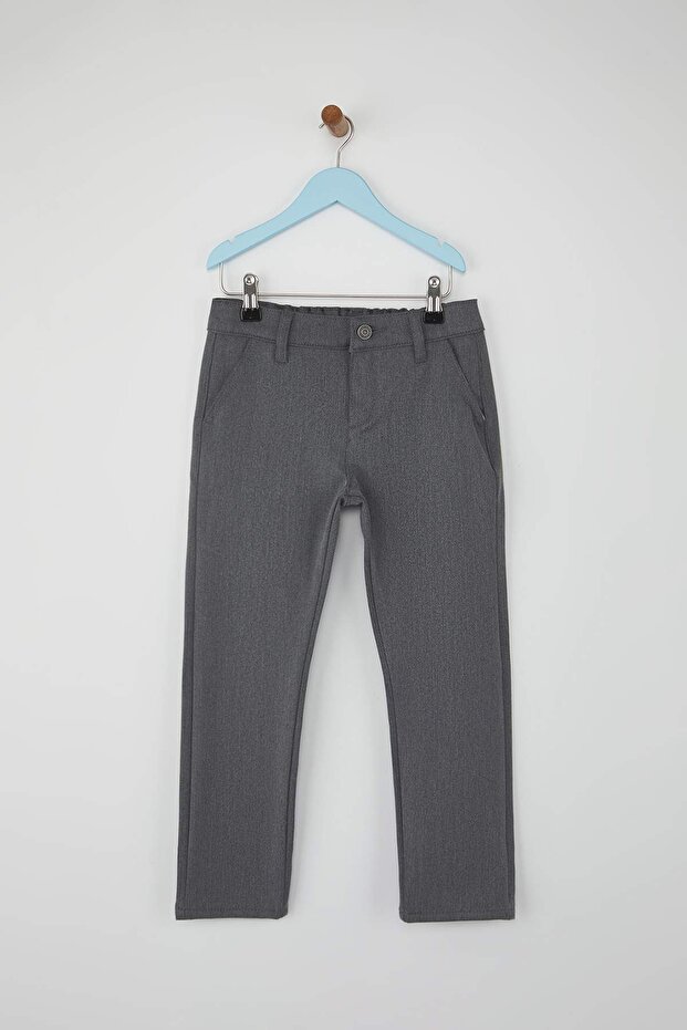 Gri Düz/Basic Regular Dokuma Erkek Çocuk Okul Pantolonu TKDAW26PL00000 - 3