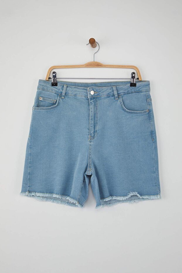 Açık Mavi Yüksek Bel Esnek Skinny Denim Şort & Bermuda TBBSS22AP0008 - 3