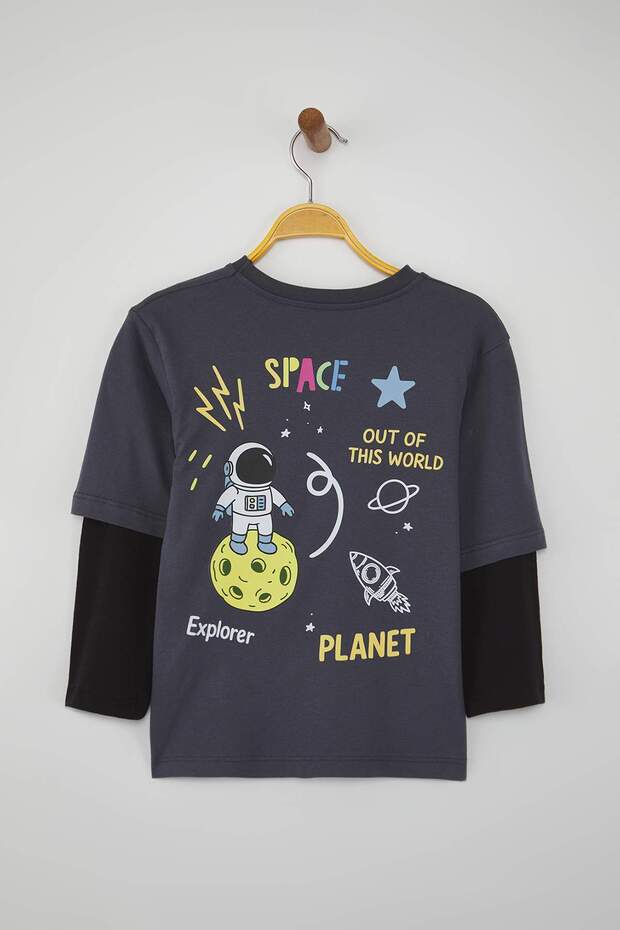 Antrasit 100% Pamuk Baskılı Regular Fit Örme Erkek Çocuk T-Shirt TKDAW26TS00012 - 4