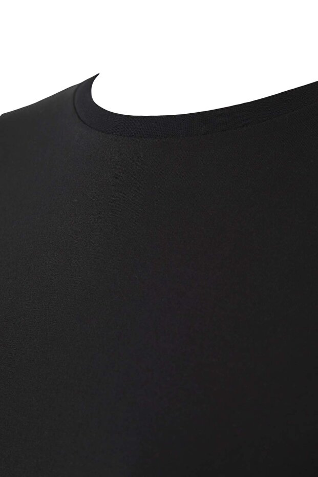 Siyah %100 Pamuk Uzun Kollu Bisiklet Yaka Regular Basic Örme Büyük Beden T-Shirt TBBAW26BF00000 - 6