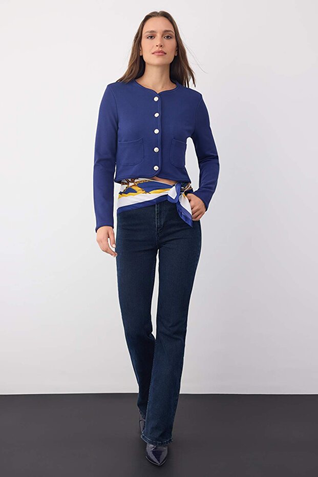 Wardrobe Essentials –Lacivert Düğme ve Cep Detaylı Örme Ceket | TWOAW26CE00000 - 2