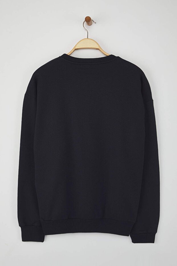Lacivert Oversize/Geniş Kesim Uzun Kol At Nakışlı Sweatshirt TMNAW24SW00164 - 8