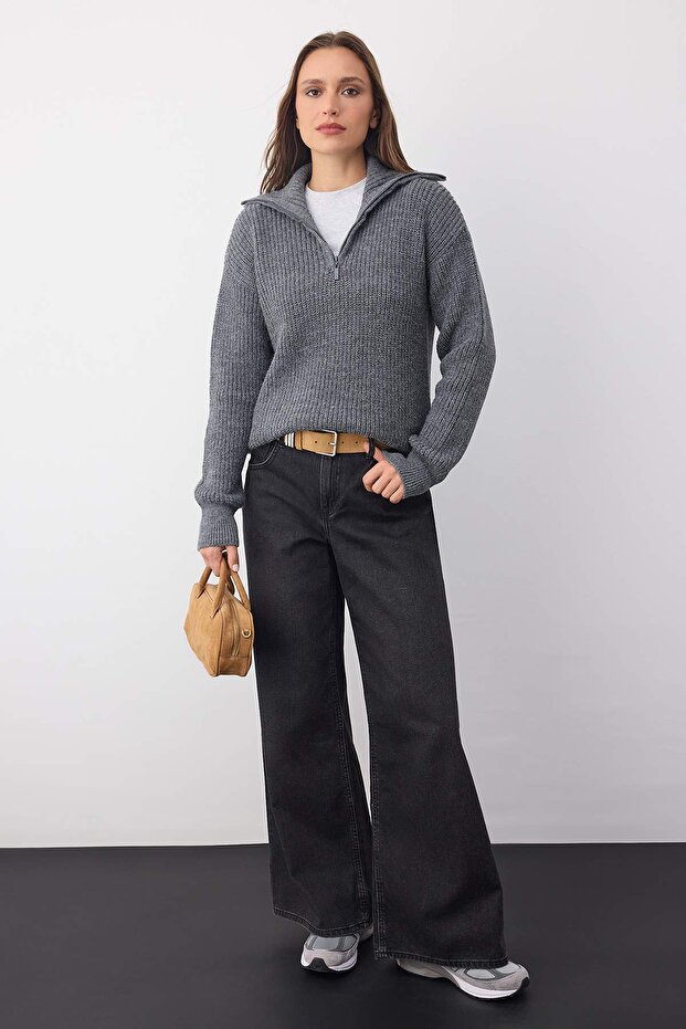 Wardrobe Essentials Antrasit Yumuşak Dokulu Triko Kazak | TWOAW26KZ00180 - 2