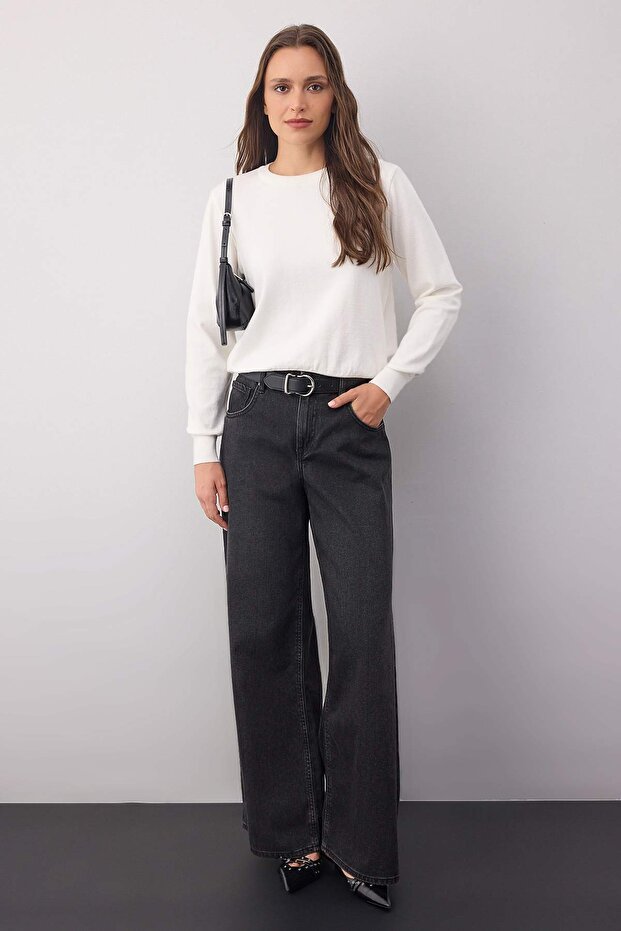 Wardrobe Essentials Ekru Premium İplik/Özel İplikli Basic Triko Kazak | TWOAW26KZ00095 - 2