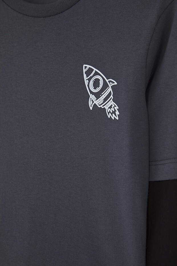 Antrasit 100% Pamuk Baskılı Regular Fit Örme Erkek Çocuk T-Shirt TKDAW26TS00012 - 3