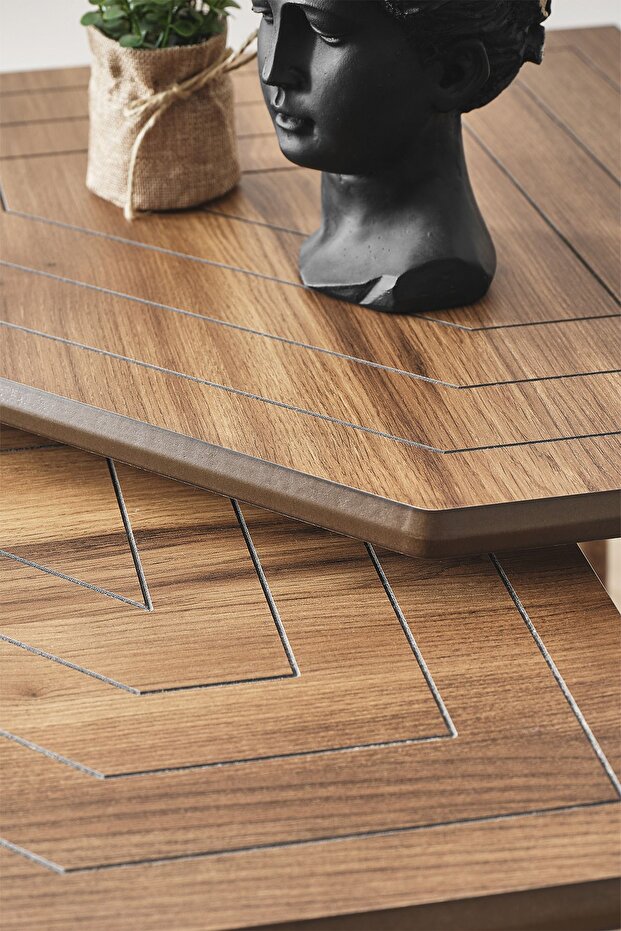 Nova 3'lü Zigon Sehpa - CNC İşleme Detaylı, MDF Lam, Gürgen Ayak - 2