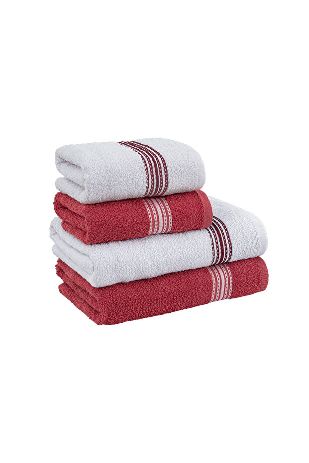4 részes pamut fürdőszoba - kéztörölköző szett Elvin 70x140cm X2 / 50x90cm X2 piros - 2