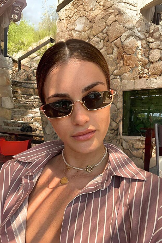 Guli̇te Sunglasses Metal Half Frame Gold Black 2026 Women's