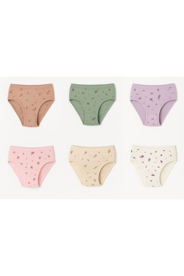 Girl's Derby Rib Patterned Cotton Panties Set of 6