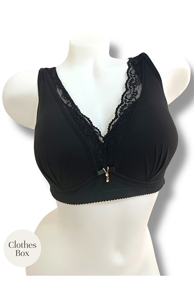 Lace Detailed Underwire-Free Padding-Free Gathering Bra Fk