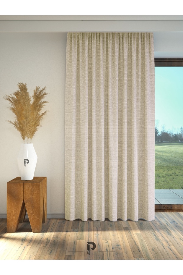 Ecru Linen Textured Background Curtain - Extraphore Drawstring - 2