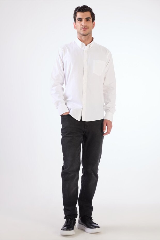Men's Regular Fit Long Sleeve White Shirt