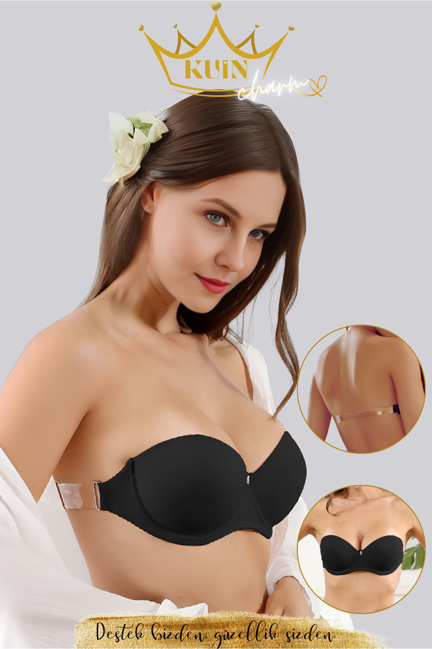 حمالة صدر بدون أشرطة من CHARM BRA، حمالة صدر بظهر مكشوف وشفاف من الخلف (مع حشوة ودعم)
