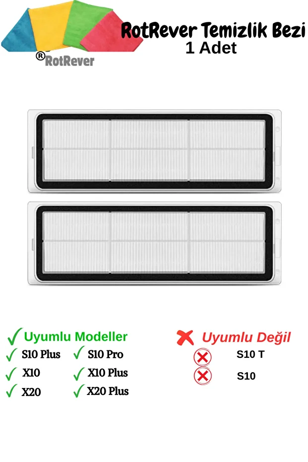 Xiaomi S10+Plus (S10 T DEĞİL)X10+Plus Uyumlu 2 Ad.Hepa Filtre,1 Ad.RotRever Bez Yedek Seti-3 Parça - 1