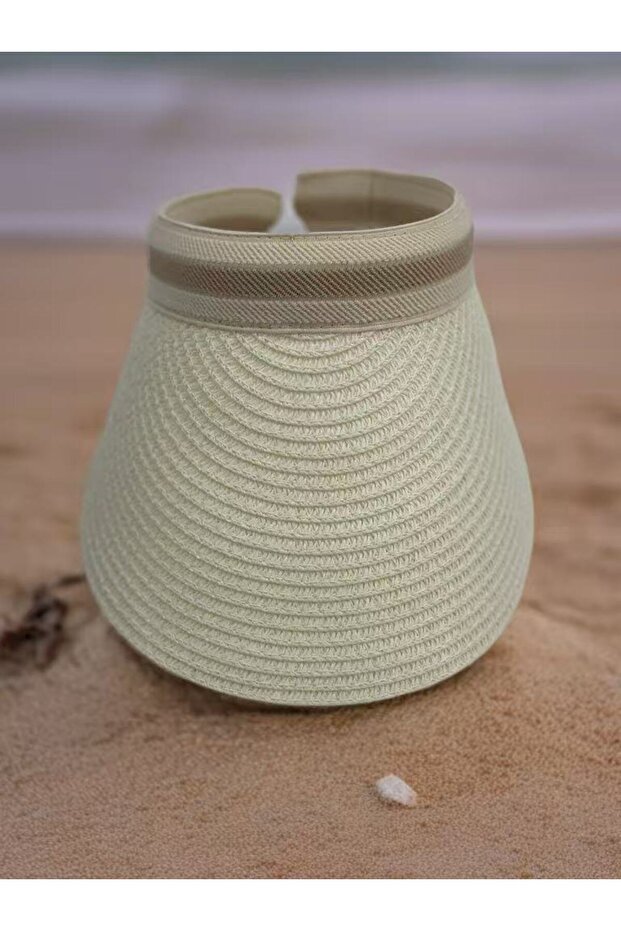 Light Beige Straw Visor Hat - 6