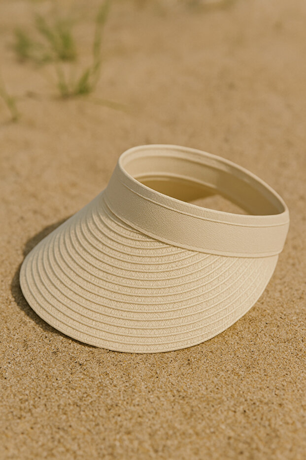 Light Beige Straw Visor Hat - 3
