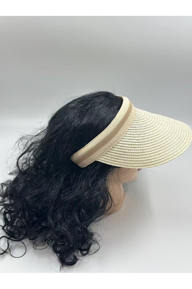 Light Beige Straw Visor Hat - 8
