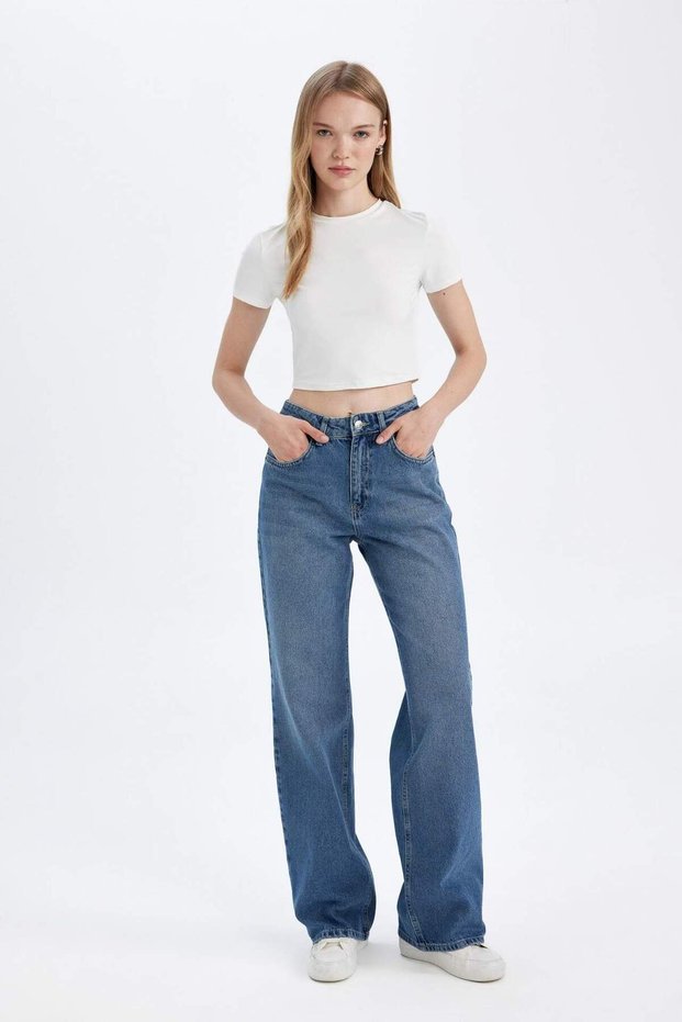 Straight Wide High Waist Long Jeans Washed Pants D8152Ax24Wn