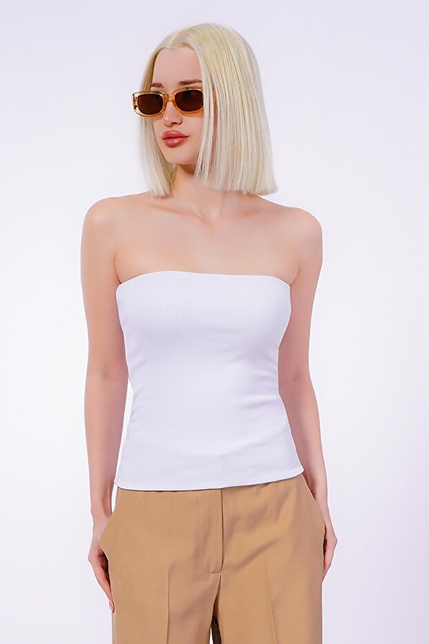 Beyaz Straplez Basic Kadın Bluz Sh247 - 4