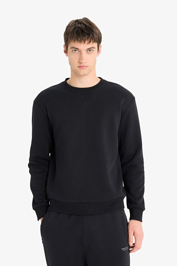 Regular Fit Bisiklet Yaka Kalın Basic Düz Sweatshirt T3777AZ23AU - 3