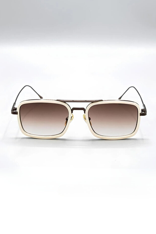 Gaza Unisex Cream Rectangular Metal Uv400 Sunglasses - 3