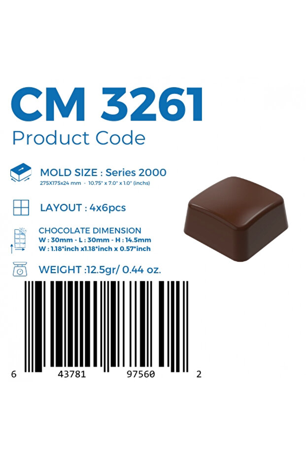 Polikarbon Kare Pralin Çikolata Kalıbı 12.8 gr | Cm-3261 - 8