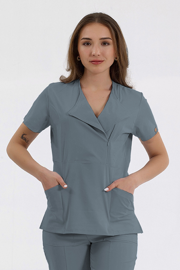 Single Top Special Collar Doctor and Nurse Surgical Scrub with Invisible Zipper Goblin Blue | BRLMEDİKAGO