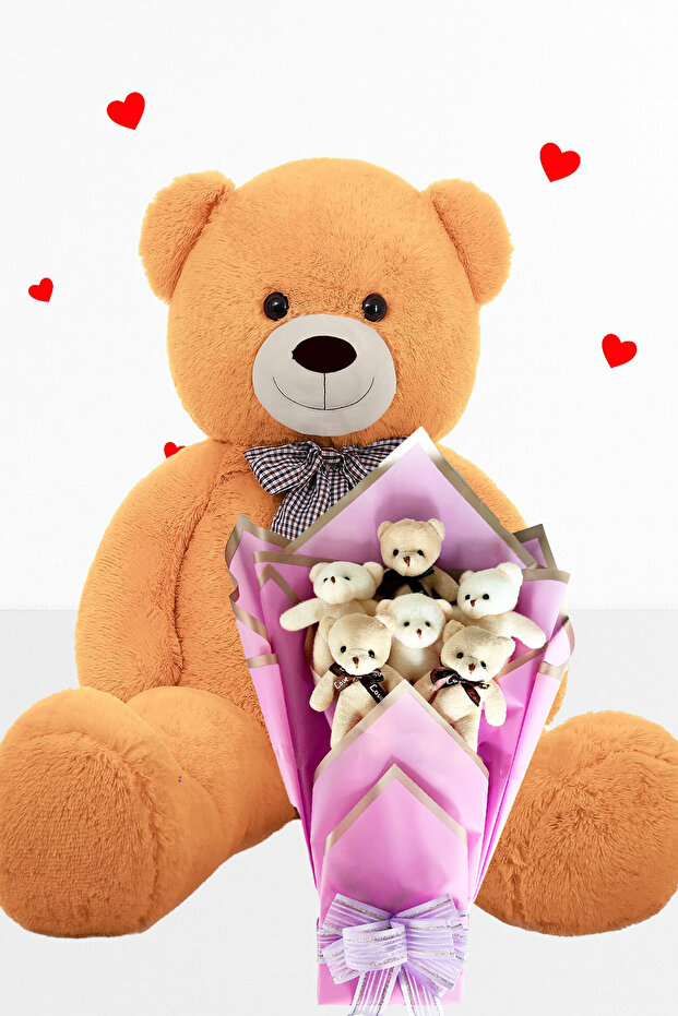 90cm Plush Bear and Lilac Soft Plush Teddy Bear Bouquet Gift for Lover Birthday Special Day Gift Set