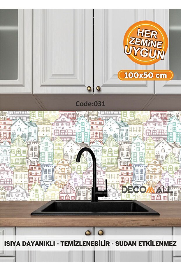 Code 31 Yapışkanlı Desenli Folyo Duvar Dolap Mutfak Tezgah Arası Folyo Kaplama(50X100CM) - 1