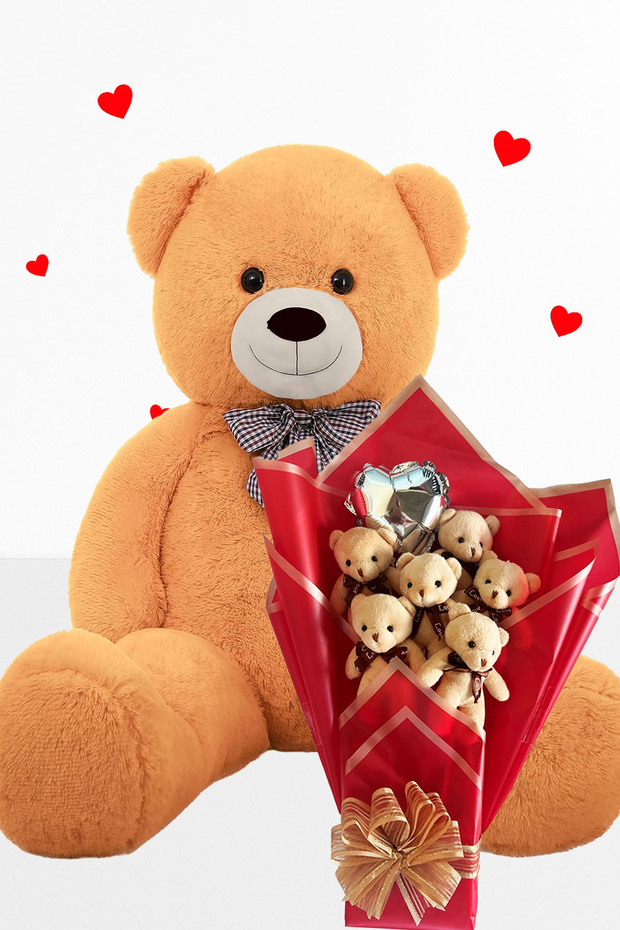 90 cm Plush Bear Romantic Milk Coffee Teddy Bear Bouquet with Balloons for Valentine's Day Birthday and Special Day Gift