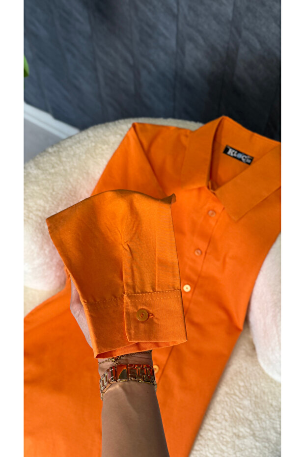 Kadın Turuncu Oversize Gömlek - 4