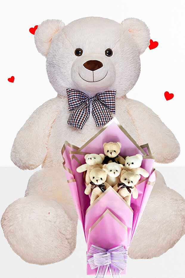 90cm Plush Bear and Lilac Soft Plush Teddy Bear Bouquet Gift for Lover Birthday Special Day Gift Set
