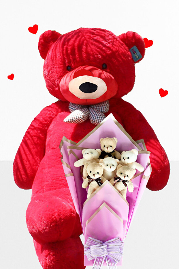 90cm Plush Bear and Lilac Soft Plush Teddy Bear Bouquet Gift for Lover Birthday Special Day Gift Set