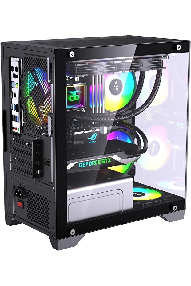 علبة ألعاب Sushi 345 Micro ATX -حجم لوحه أم (صغير) أسود، 4 مراوح ARGB وجهاز تحكم عن بعد - 3