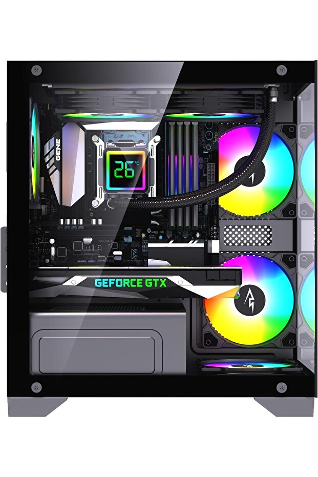 علبة ألعاب Sushi 345 Micro ATX -حجم لوحه أم (صغير) أسود، 4 مراوح ARGB وجهاز تحكم عن بعد - 4