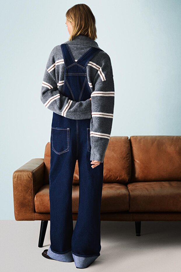 Askılı oversize kot tulum - 3