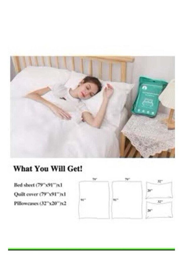 Disposable Travel Bed Sheet Set With 1 Quilt Cover 1 Fitted Sheet And 2 Pillowcases (Double Bed)