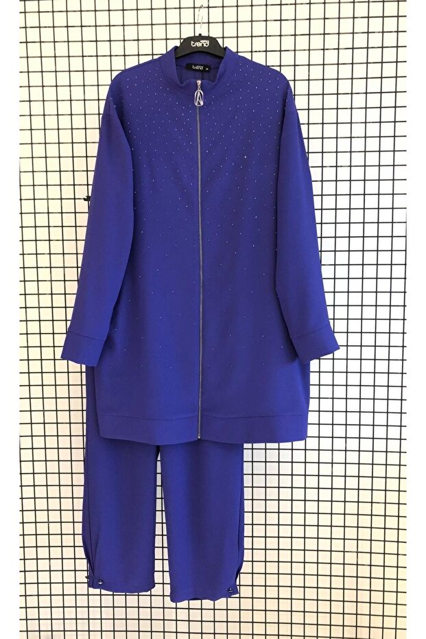 Stone Detailed Zippered Top and Bottom Set