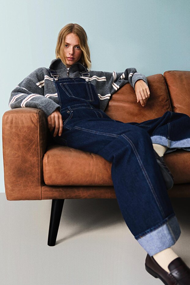 Askılı oversize kot tulum - 4