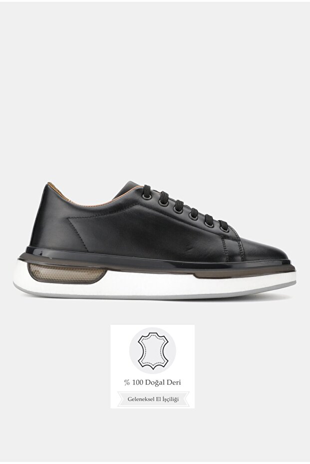 Men's Black Khaki Natural Leather Lace up Sneaker Shoes