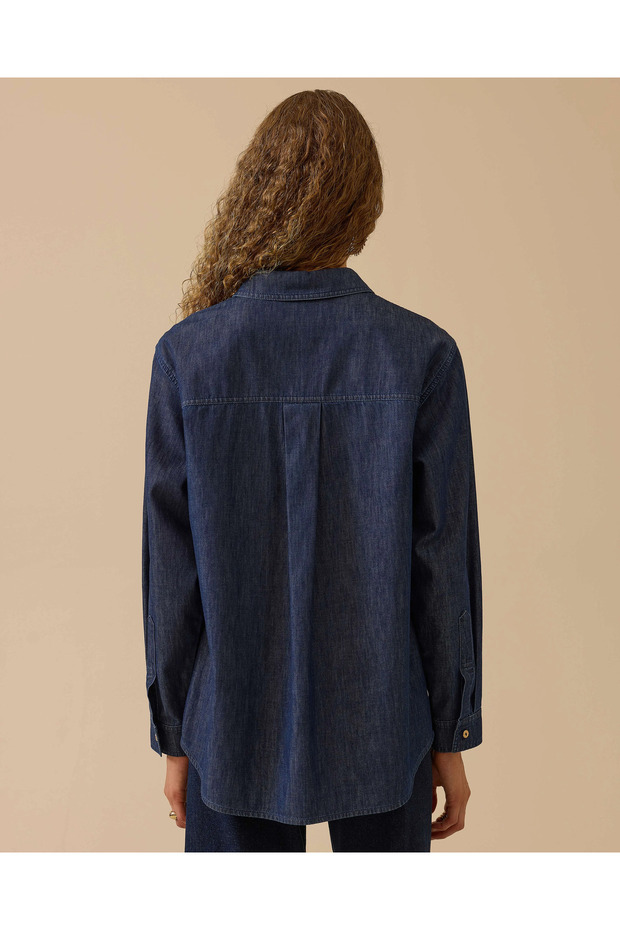 Cepli Düğmeli Jean Gömlek - 5