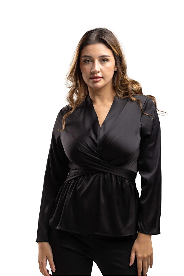 بلوزة أناقة الساتان ملفوفة - 1
