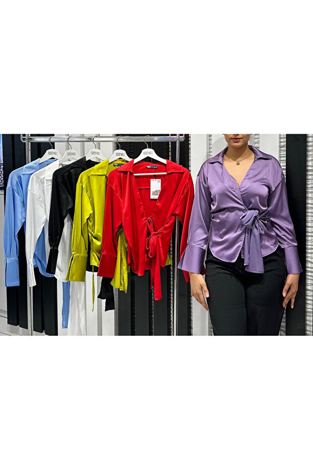 SATEN BAĞLAMALI GÖMLEK - 1