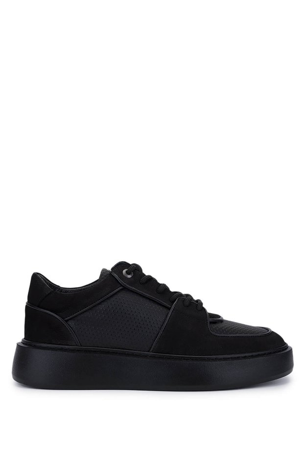 Men's Genuine Leather Black Sneakers & Sports Shoes