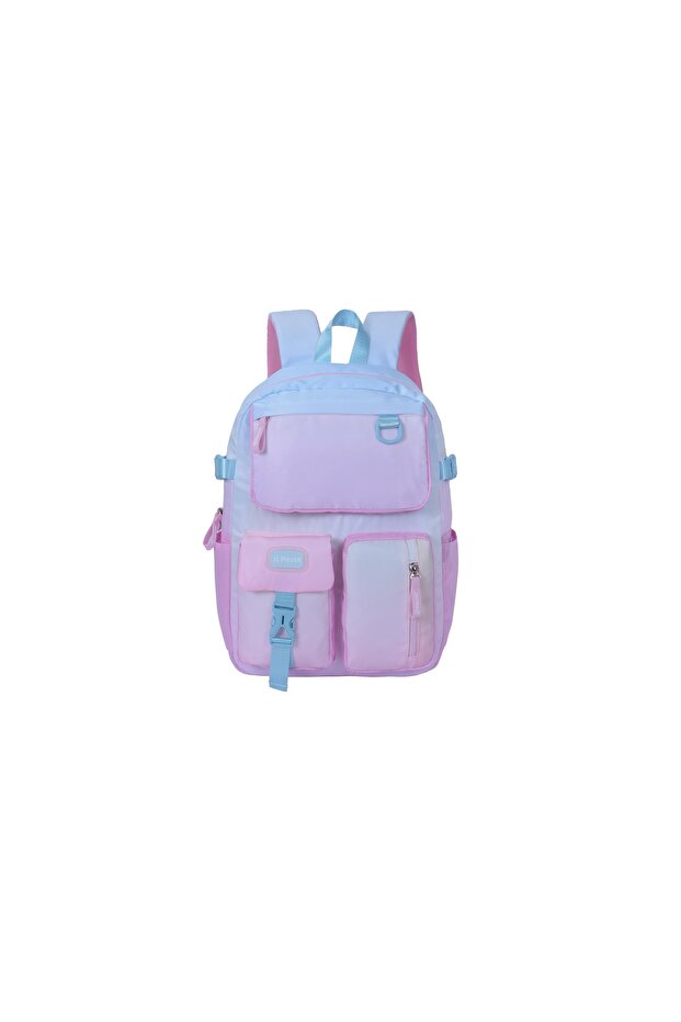 حقيبة ظهر 17 بوصة مع حافظة أقلام رصاص باللونين الأزرق والوردي - 1