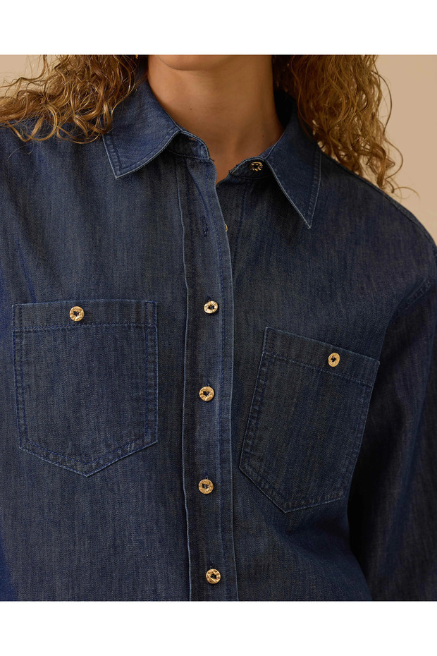 Cepli Düğmeli Jean Gömlek - 6