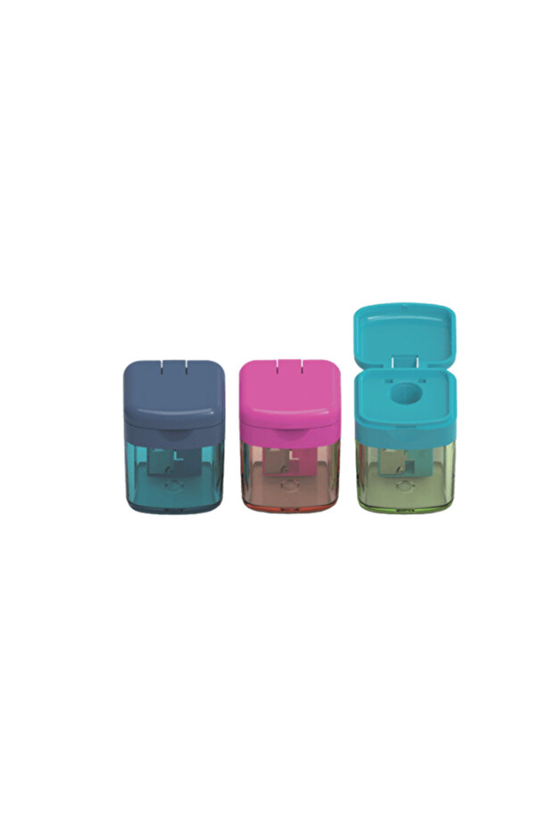Mini Box Trendy Single Eyed Set of 3 Pencil Sharpener Blue, Pink, Turquoise
