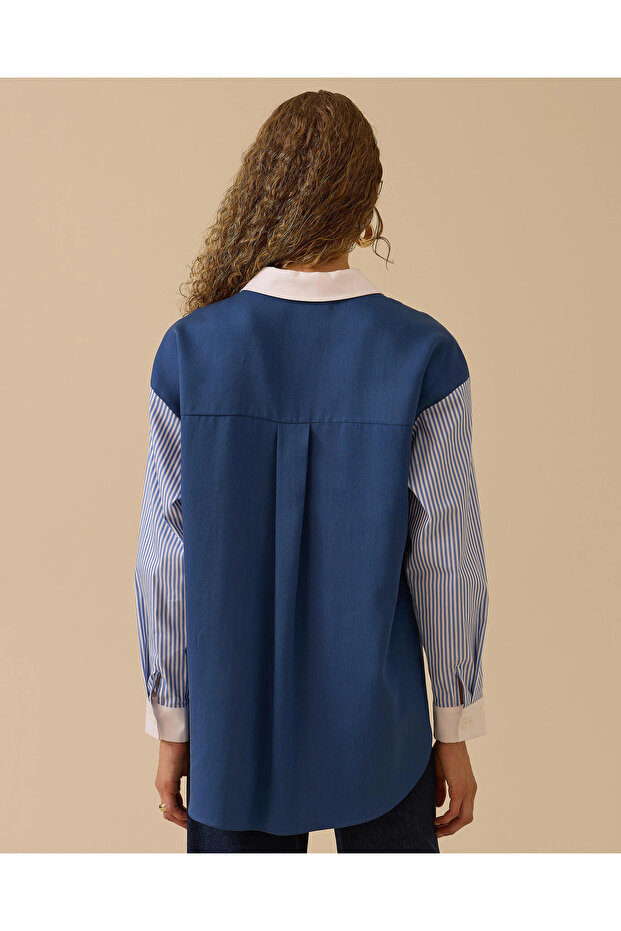 Çizgi Detaylı Düğmeli Gömlek - 4