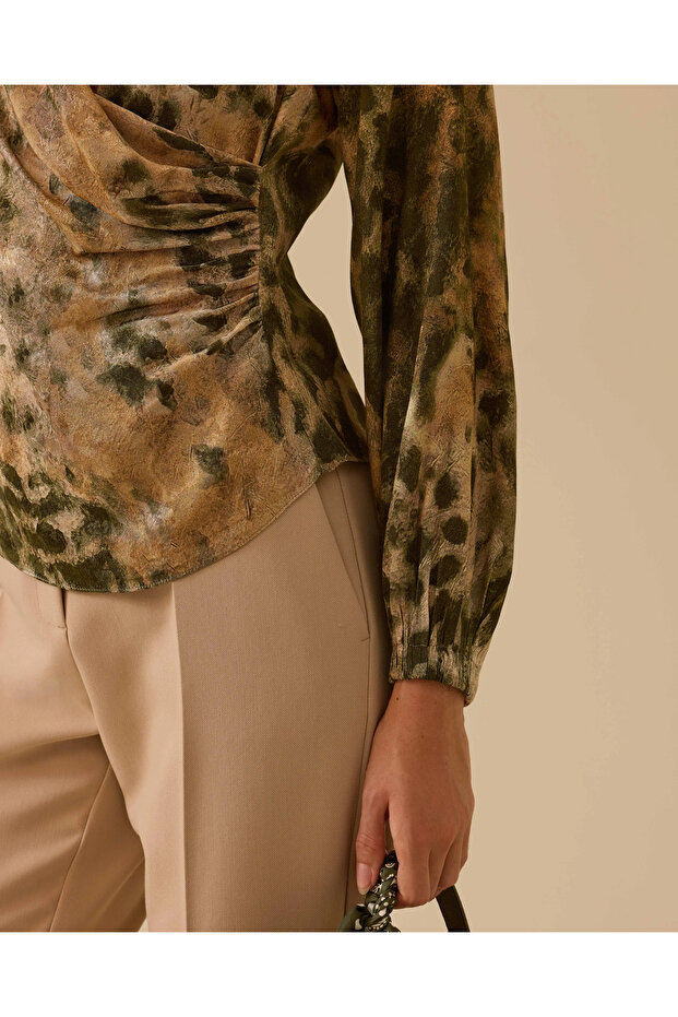 Drapeli Kruvaze Desenli Bluz - 5