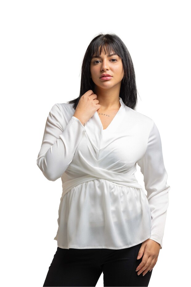 بلوزة أناقة الساتان ملفوفة - 1